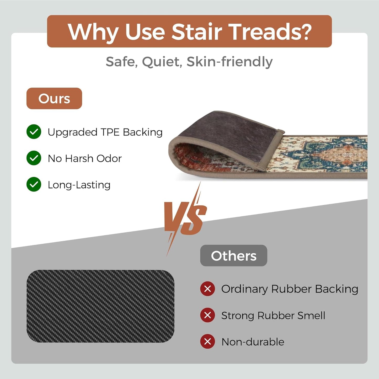 sarben Non Slip Stair Treads for Wooden Steps 15PCS - 8"x30" Indoor Safety Carpet, Edging Mats with TPE Adhesive Backing, Pet and Elderly Friendly Stair Rugs (Taupe) - Colors A