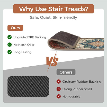 sarben Non Slip Stair Treads for Wooden Steps 15PCS - 8"x30" Indoor Safety Carpet, Edging Mats with TPE Adhesive Backing, Pet and Elderly Friendly Stair Rugs (Taupe) - Colors A