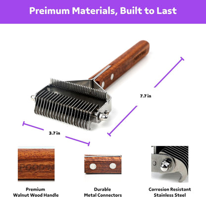 2 in 1 Undercoat Rake for Dogs and Cats, Professional Grooming Brush Dematting & Shedding Comb to Remove Loose Hair, Matted Fur Efficiently, Perfect for Poodle, Doodle & All Long Haired Pets
