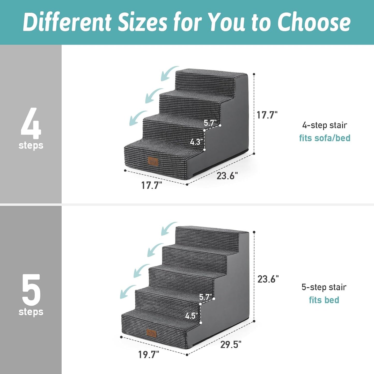 COZY KISS Dog Stairs for Small Dogs, 4 Tier Wider Pet Stairs for Couch and Beds, 17.7" H Non-Slip Dog Steps for Old Cats, Puppy, Small Medium Dogs, 17.7x23.6x17.7 inch, Beige