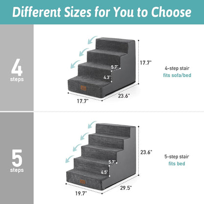 COZY KISS Dog Stairs for Small Dogs, 4 Tier Wider Pet Stairs for Couch and Beds, 17.7" H Non-Slip Dog Steps for Old Cats, Puppy, Small Medium Dogs, 17.7x23.6x17.7 inch, Beige