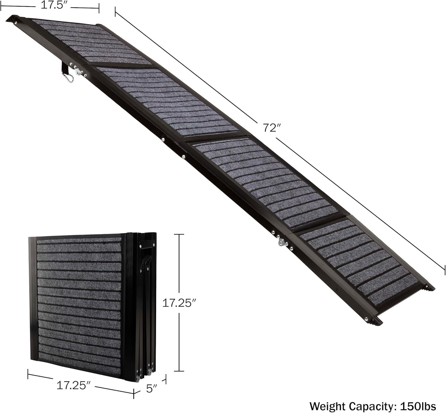 Dog Ramp - 62” x 17.5” Folding Dog Ramp for Car, Truck, SUV, or RV - Portable Ramps for Large Pets with Non-Slip Rug Surface - Pet Travel Accessories by PETMAKER (Black)