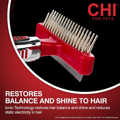 CHI for Dogs 2 in 1 Dematting and Deshedding Rake, Dual Head Dog Grooming Tool with Wide Tooth Dematting Rake and Fine Deshedding Rake, Detangler Comb for Thick Double and Long Dog Coat