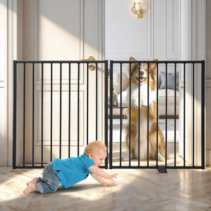 Snagle Paw Extra Wide Dog Gate,Free Standing Dog Fence with Door, Up to 104 Inch Wide Pet Gate with Support Feet for Stairs, Hallways, Doorways, Yard (Black, 4 Panels)