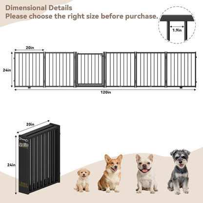 SNUOWU Full Metal Freestanding Dog Gate with Door, 32''Height Foldable Pet Dog Fence for Indoor & Outdoor, 4 Panels Extra Wide Free Standing TallDog Gates for Doorways,House,Stairs,Porch,Deck,Yard