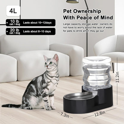 RIZZARI 8L Elevated Pet Water Dispenser – Stainless Steel Gravity Waterer with Auto-Refill Design for Medium and Large Dogs & Senior Pets -Comfortable Drinking Height for Living Rooms,Multi-Pet Homes