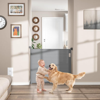 Babepai Retractable Baby Gates for Stairs, Retractable Dog Gate for Indoor/Outdoor Use | Child Gates for Doorways, Deck, Porch, Hallways, Patio (White, 55" Wide 34" Height)