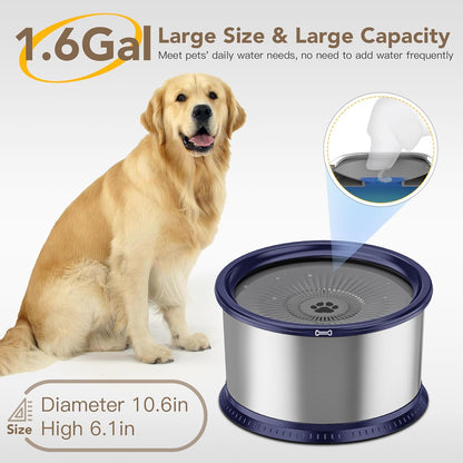 1.6 Gallon Dog Water Bowl, 6.5L/220oz Stainless Steel No Spill Water Bowl for Large Dogs, Super Large Capacity Splash Proof Pet Slow Drinking Water Bowl with Anti-Slip Mat for Mess Drinkers