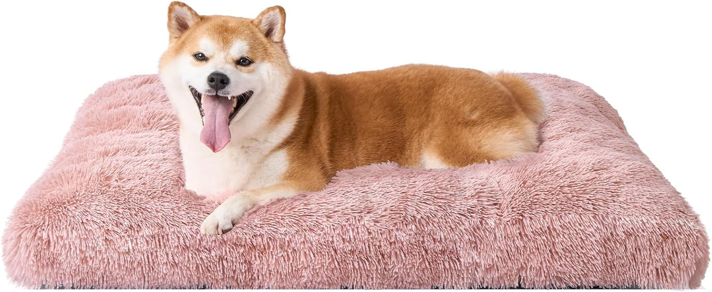 EHEYCIGA Fluffy Dog Crate Bed for Medium Dogs, Plush Faux Fur Crate Pad, Calming Anti Anxiety Medium Dog Bed, Washable Soft Warm Crate Mat with Non-Slip Bottom