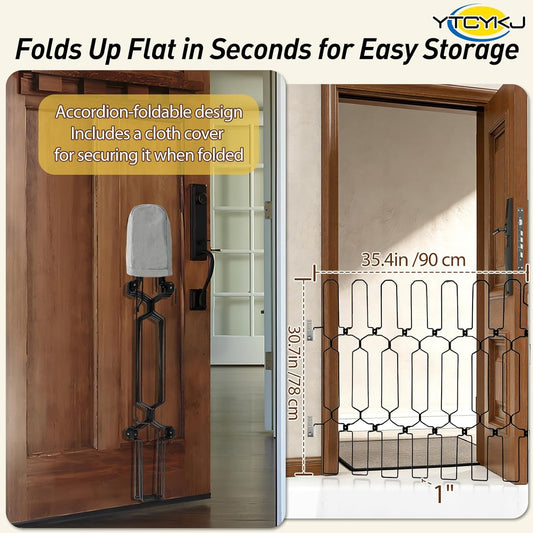 Retractable Pet Gate for Front Door - 35.4" Extra Wide, 30.7" Tall Heavy Duty Metal Retractable Door Barrier, Easy Install Safety Dog Gate for Front Door, RVs to Prevent Dogs from Dashing Out