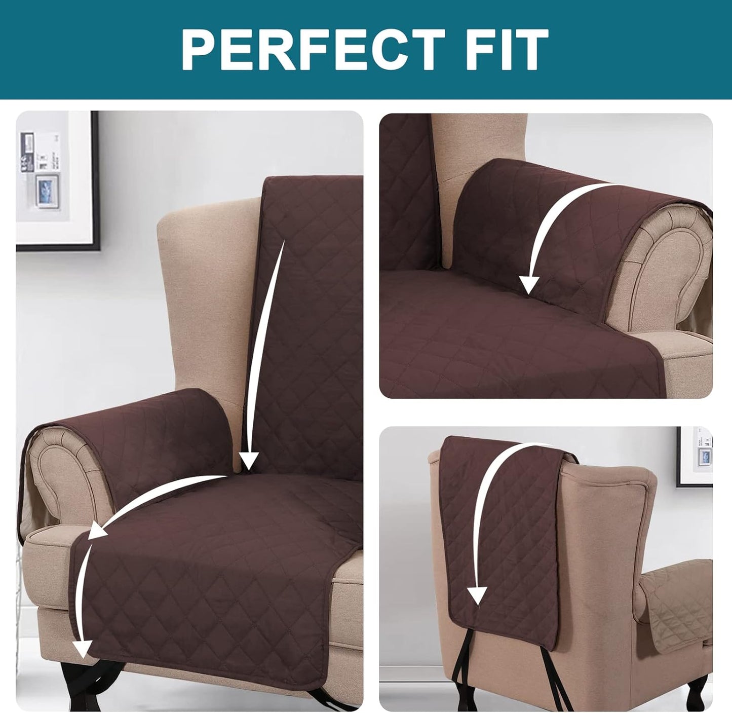 Turquoize 100% Waterproof Sofa Covers Couch Cover Sofa Cover for Dogs Couch Protector Triple Non-Slip Sofa Slipcover for 3 Cushion Couch Furniture Protector for Pets, Kids,Dog (Sofa 70", Ivory)