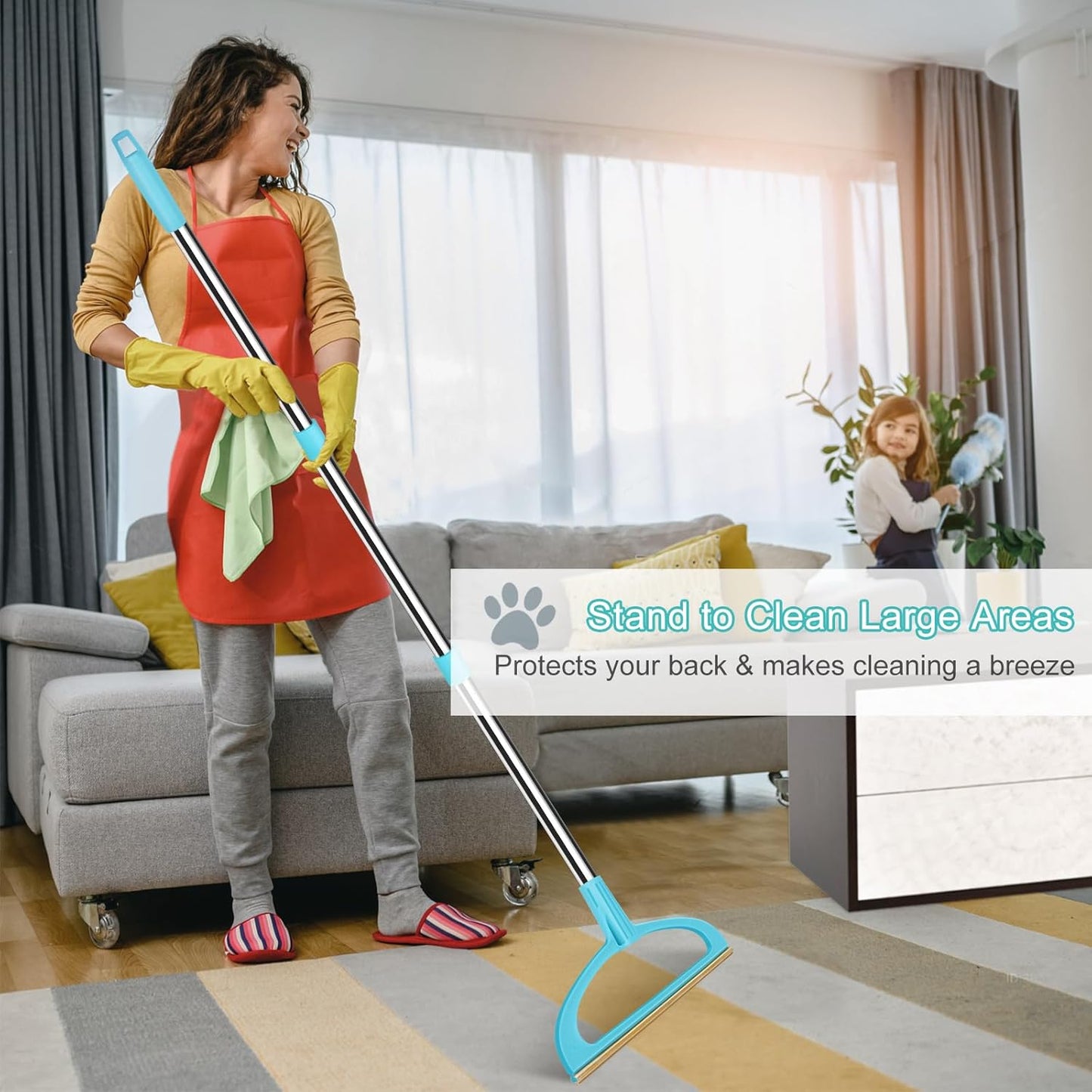 Carpet Rake for Pet Hair Removal, Reusable Pet Hair Removal Tool 56” Adjustable Long Handle Pet Hair Removal Broom, Cat Dog Hair Remover Carpet Brush Scraper for Rugs, Mats, Couch