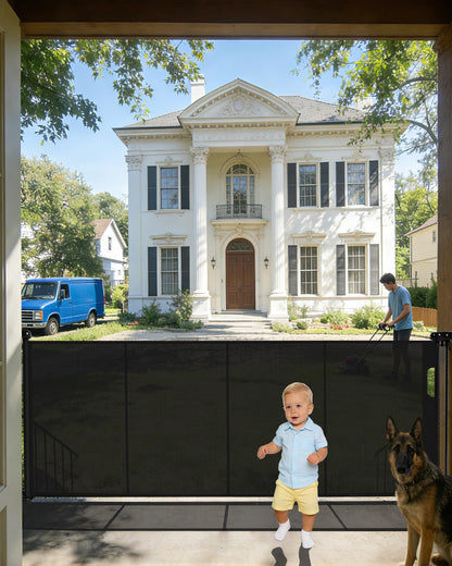 240'' Extra Wide Retractable Baby Gates for Large Opening, 42" Tall Retractable Dog Pet Gate with Support Rods, Long Mesh Screen Child Safety Gate for Garage Doorways Deck Stairs Yard Outdoor Indoor