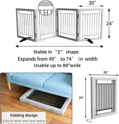 ZJSF Freestanding Dog Gate Indoor, Foldable Dog Fence for Doorways,Hallways or Stairs, Sturdy Wood Extra Wide Pet Gate with Support Feet,Black,24 "Height-3 Panels