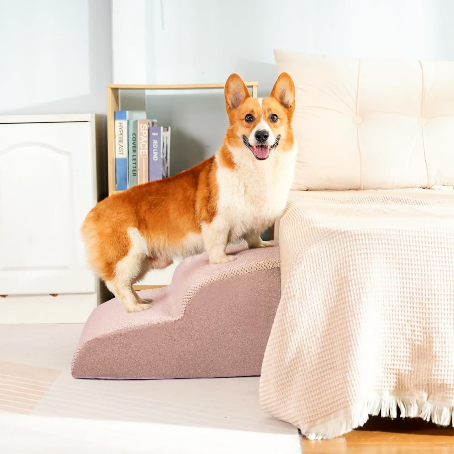 Dog Stairs for Small Dogs, 3 Tiers High Density Foam Dog Ramp, Extra Wide Non-Slip Pet Steps for High Beds Or Couch, Soft Foam Doggie Ladder for Dogs Injured, Older Pets, Small Cats