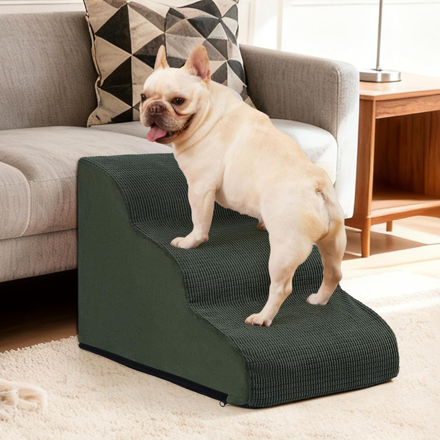 Aodisman 3-Step Dog Ramp and Stairs for Sofa and Chair - Non-Slip Sturdy Pet Steps for Small Dogs and Cats,15.7" H,Grey