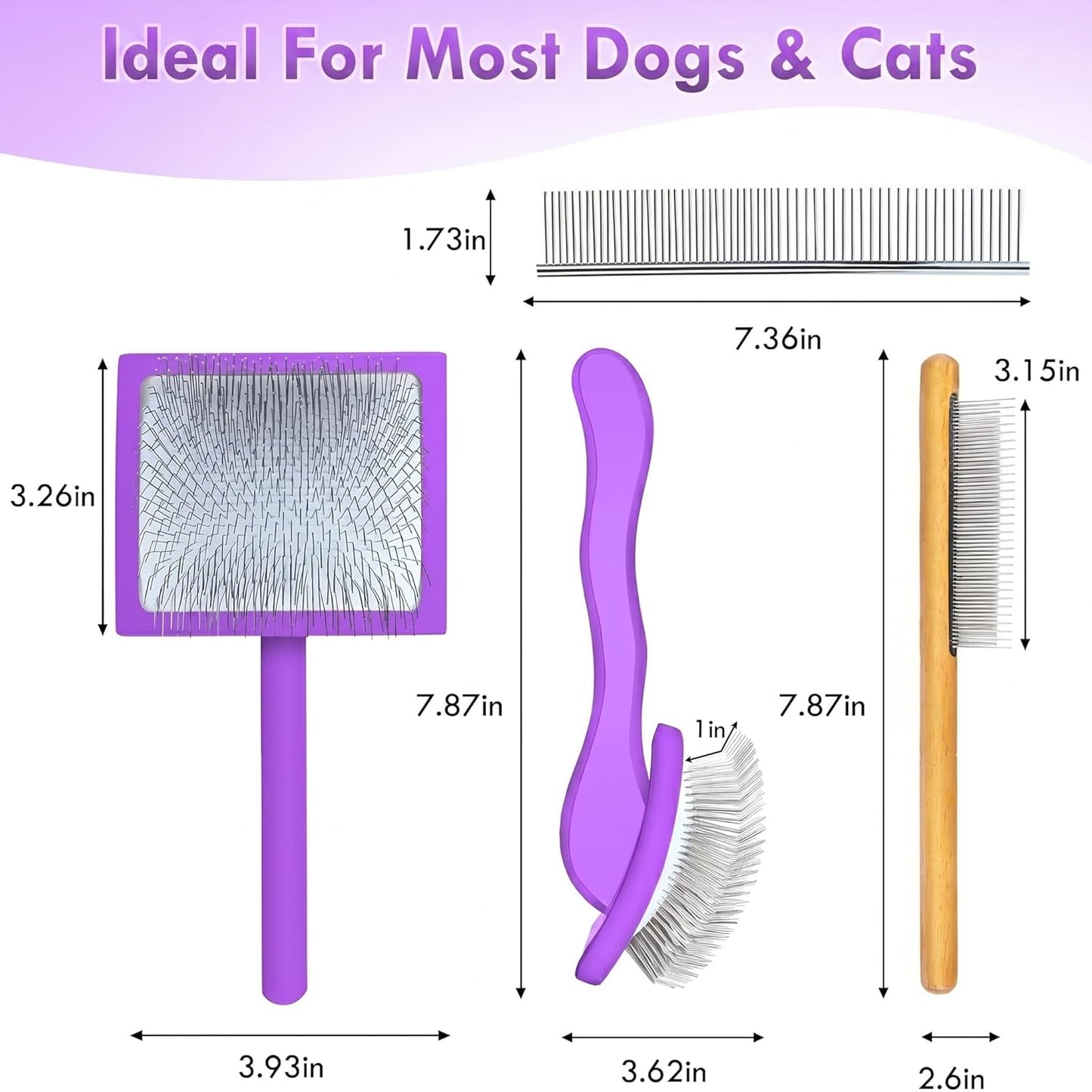 Slicker Brush for Dogs, Large Dog Grooming Brush for Doodles Goldendoodles Poodles Labradoodle Bernedoodles, Long Combs to Wavy & Curly Hair - Wooden Handle 3 Pcs - Nature