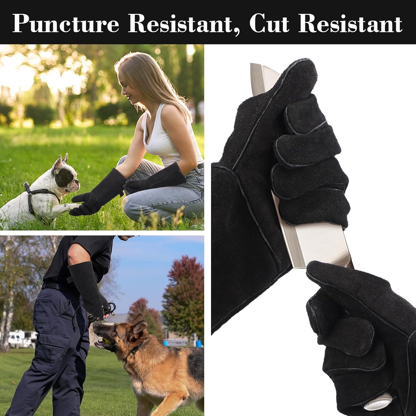 Heavy Duty Animal Handling Gloves - Cat Gloves Bite Proof, Ideal for Dog Training, Falconry, Welding, Gardening - 21.6 inch Grey Black
