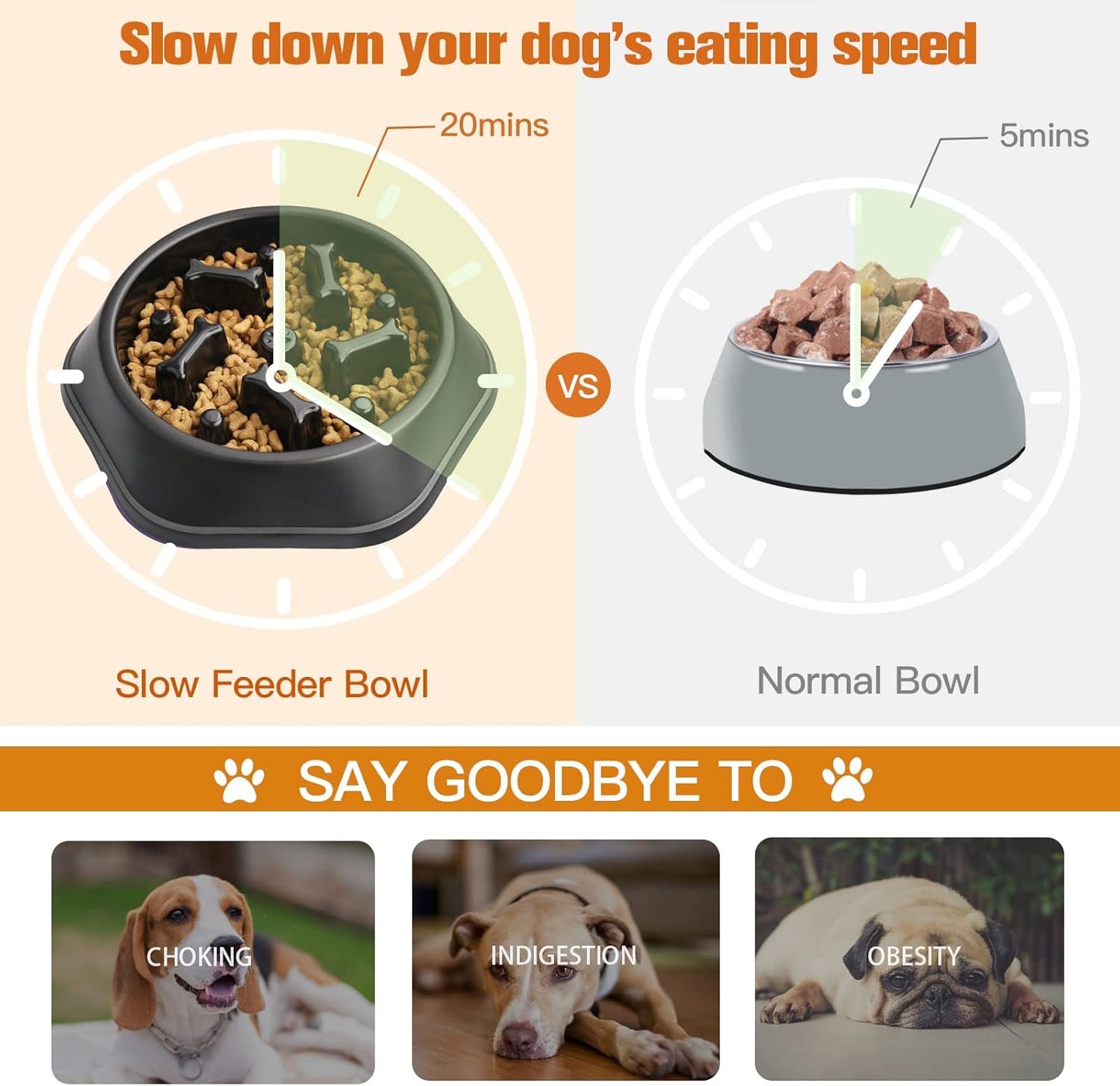 UPSKY Slow Feeder Dog Bowl Anti-Chocking Slower Feeding Pet Puzzle Bowls, Interactive Bloat Stop Dog Food Dishes Non-Slide Dogs Lick Treat for Small Medium