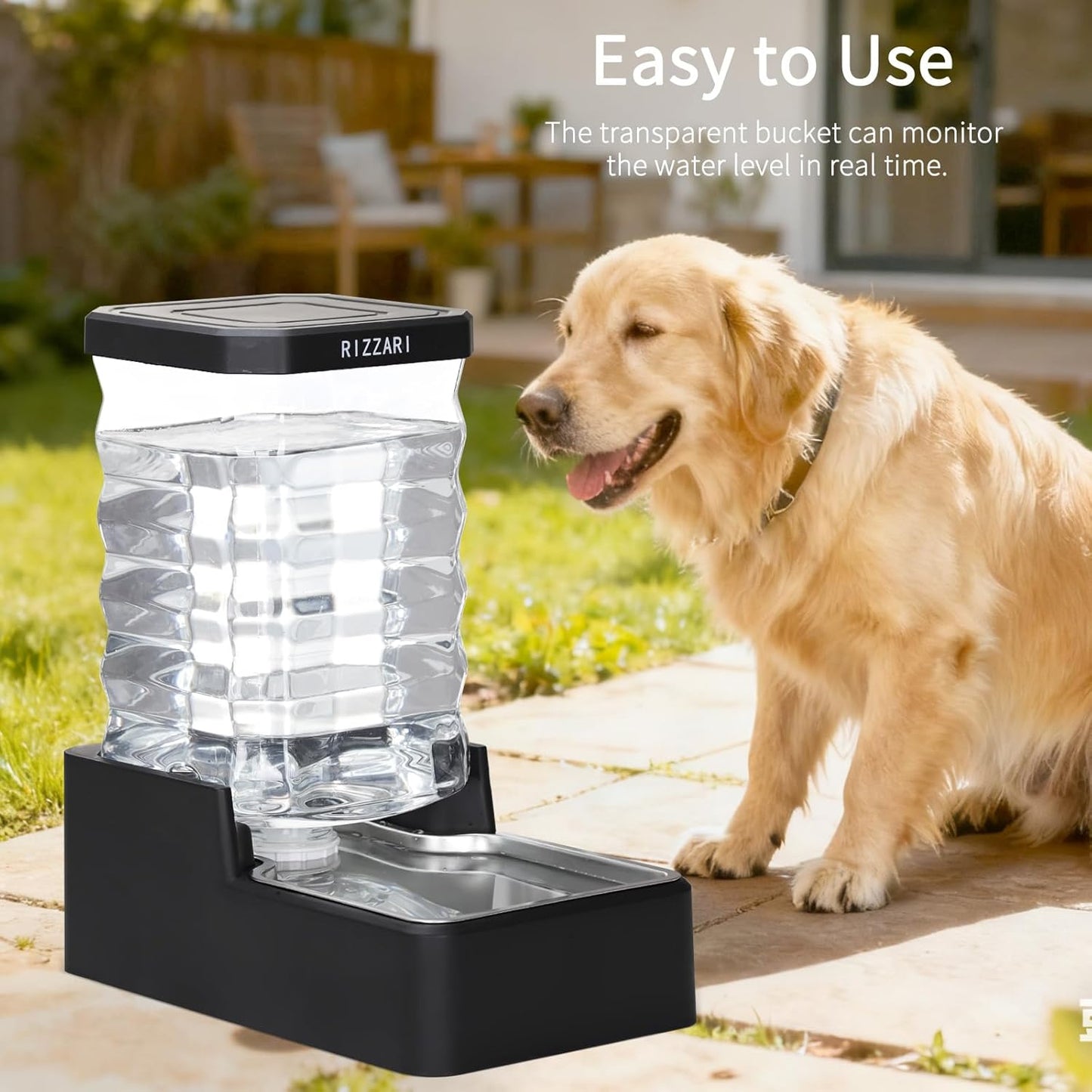 RIZZARI 10L Stainless Steel Dog Water Dispenser – Large Capacity Gravity Auto-Refill Waterer with Anti-Tip Design for Large Dogs, Ideal for Living Rooms, Offices & Indoor Pet Spaces
