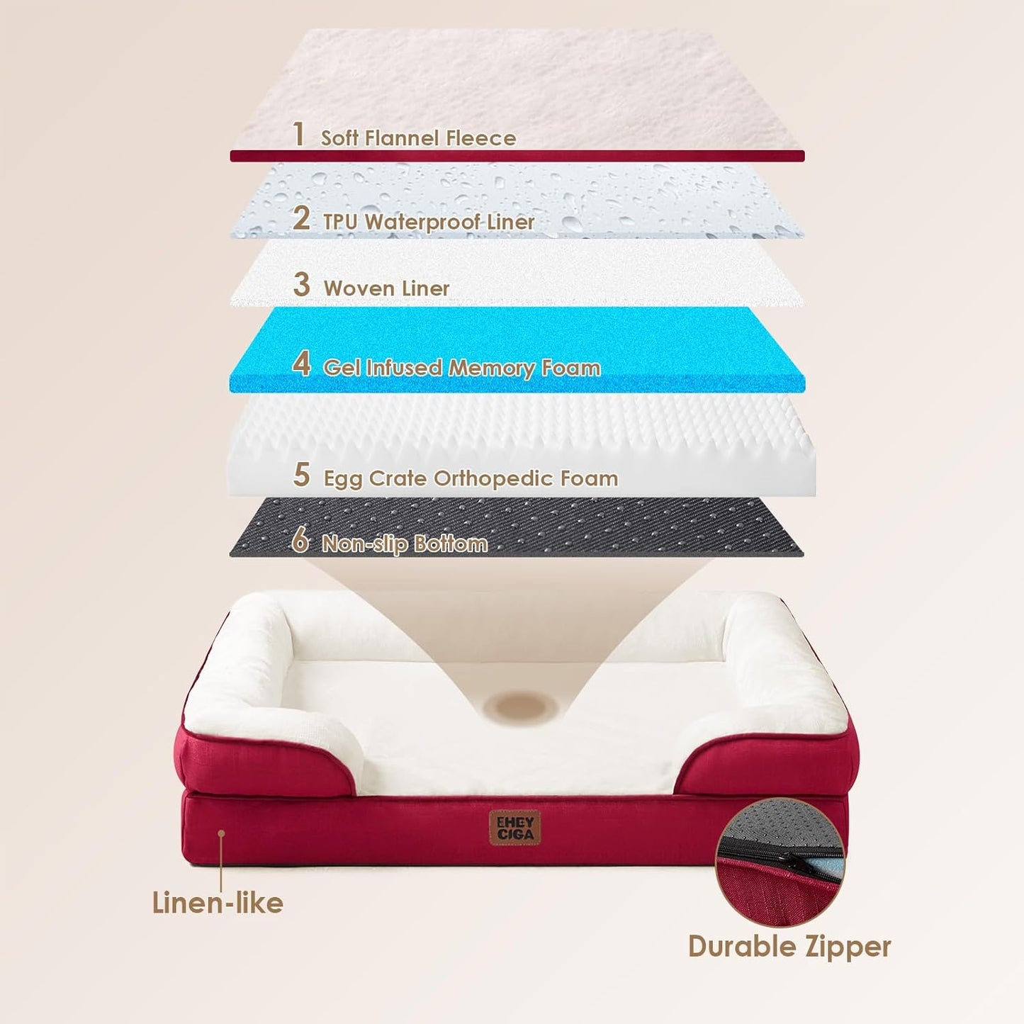 EHEYCIGA Orthopedic Dog Beds for Extra Large Dogs 44x32Inch, Waterproof Memory Foam XL Pet Bed with Sides, Non-Slip and Egg-Crate Foam Big Dog Couch Bed with Washable Removable Cover, Grey