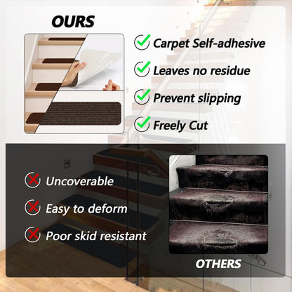 Stair Treads for Wooden Steps Carpet, Non-Slip Stair Runner Indoor Outdoor Stair Tread Mats Covers Pads, 19" x 31"Matching Landing Step Runner for Elders, Kids and Dogs (19" x 31", Black)