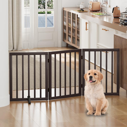Freestanding Foldable Dog Gate - 4 Panel Room Divider with Metal Support Feet (Black)