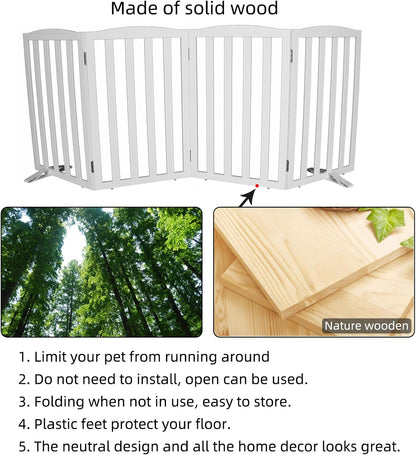 Freestanding Dog Gate Indoor,Doggie Gate Foldable Pet Gates for Doorways,Stairs or Hallways, Wooden Brown Pet Gate for the House, Pet Fence with Support Feet Included,24 "Height-3 Panels