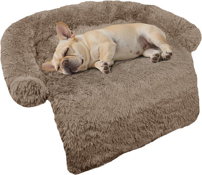 Calming Dog Bed Fluffy Plush Dog Mat for Furniture Protector with Removable Washable Cover for Large Medium Small Dogs and Cats (Large, Light Grey)