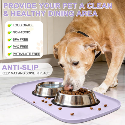 Small Silicone Pet Food Mat with Raised Edge for Food and Water Bowl, Square Dog Feeding Mats, Cat Food Trays for Floor Waterproof, Rubber Tray for Dogs and Cats, 12 x 12 x 0.7 Light Olive Green