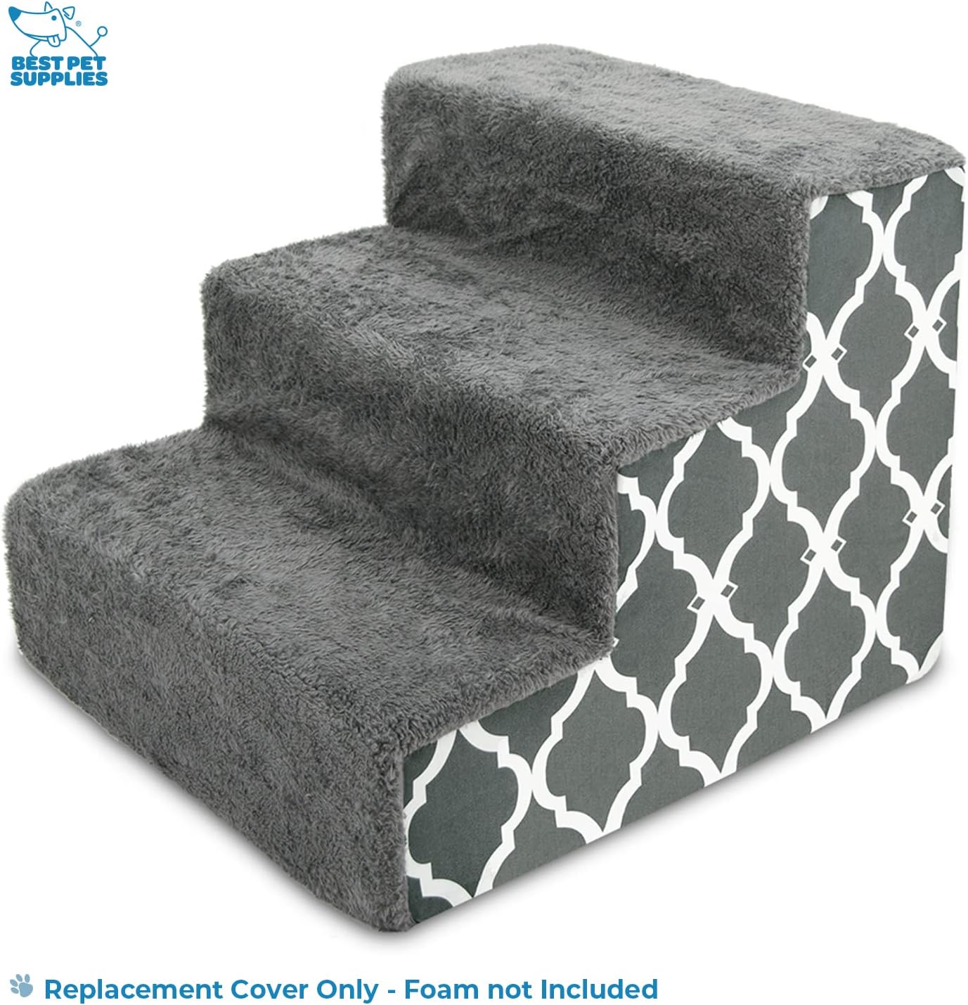 Best Pet Supplies Foam Pet Steps Cover for Small Dogs and Cats, Portable Ramp Stairs for Couch, Sofa, and High Bed Climbing (Cover Only) - Ash Gray Linen, 3-Step (Cover Only)