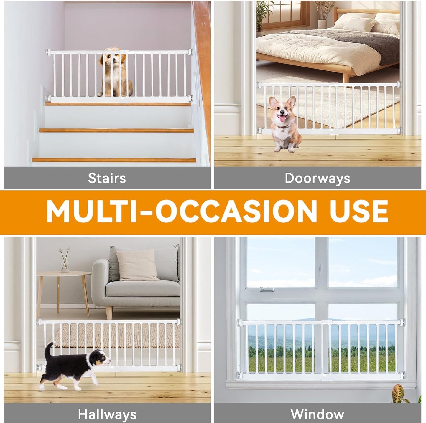 SHYUJAJIE Dog Gate for Small Dogs,Adjustable 18-48" Extra Wide Short Dog Gate for doorways,Low Pet Gate to Step Over for Stairs(White, 10" Height)