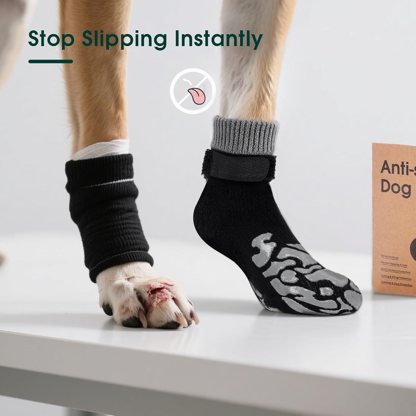 Kuoser Non-Slip Dog Socks, 2 Pairs Socks to Prevent Licking Paws, Paw Protectors for Hot Pavement, Hardwood Floors, Traction Control for Small, Medium, Large Dogs