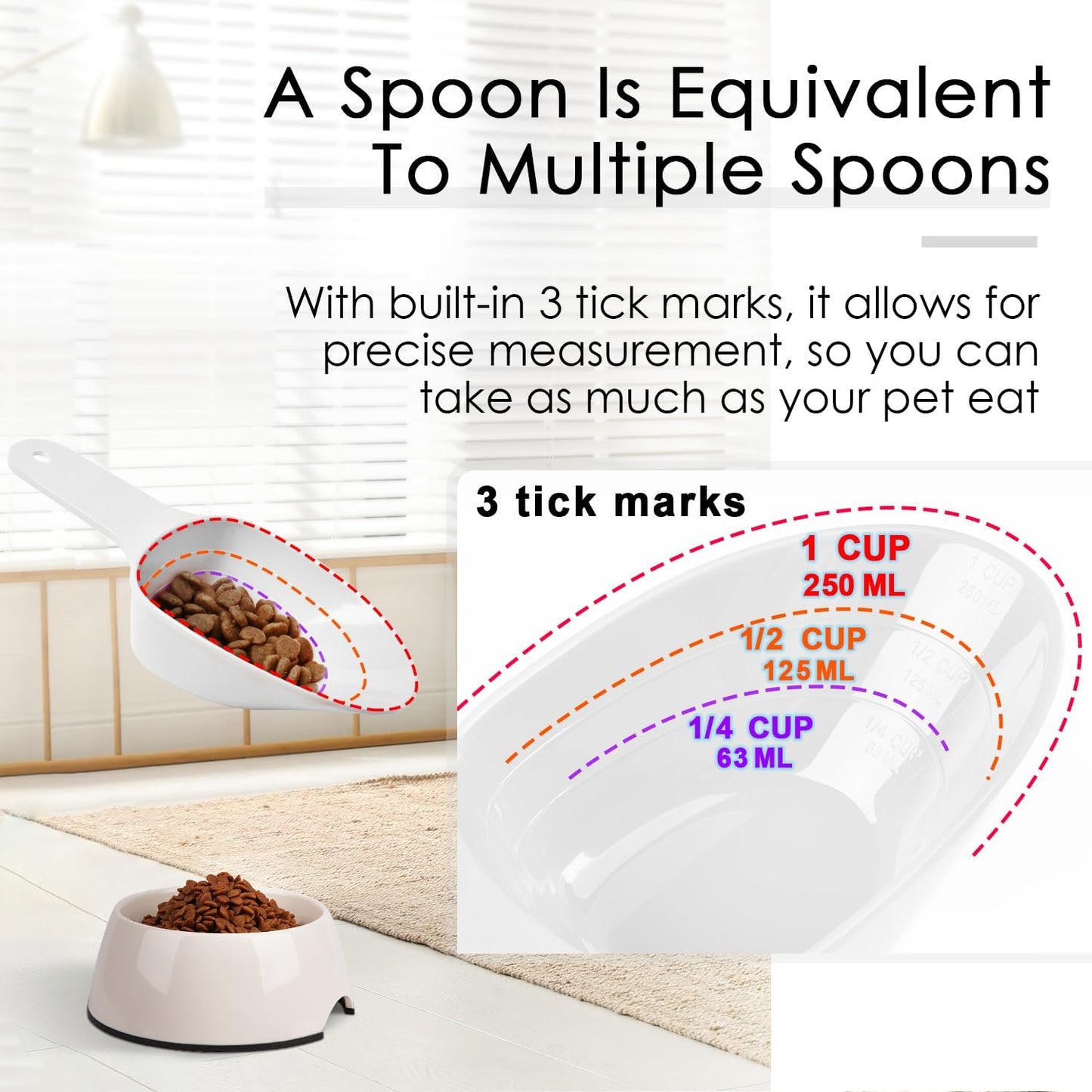Dog Food Scoop-Melamine Pet Food Measuring Cup - 1 Cup 1/2 Cup 1/4 Cup Dog Cat Bird and Rabbit Food Feeding Scoop Dishwasher Safe - Pink