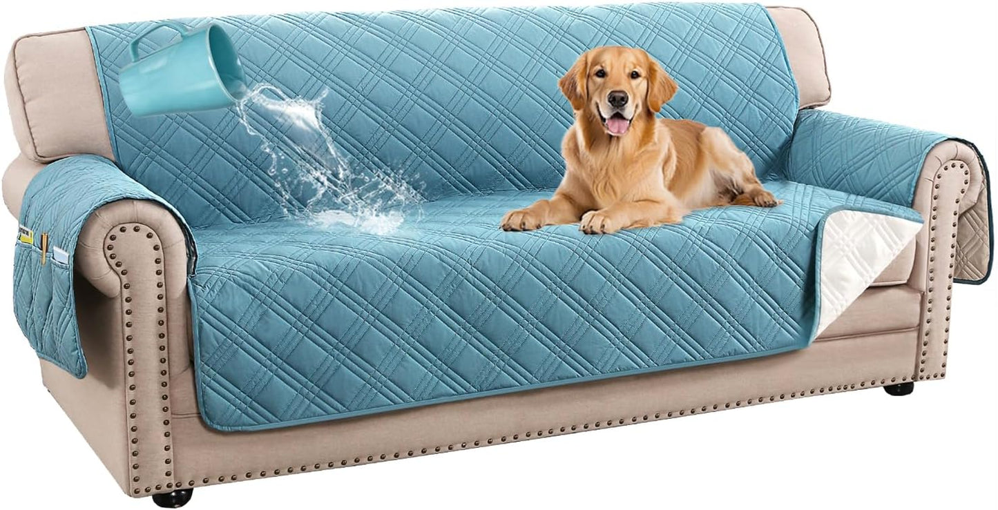 H.VERSAILTEX 100% Waterproof Slipcovers for Couches and Sofas Modern Pet Couch Cover Thick Soft Furniture Protector with Elastic Straps(Sofa, Lily Pad/Beige)