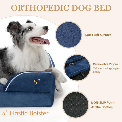 Comfort Expression Orthopedic Dog Bed for Extra Large Dogs 42x30 Inch, Waterproof Egg Crate Foam XL Pet Bed with Removable Bolsters, Dog Couch with Washable Cover & Non-Slip Bottom, Grey - Colors B