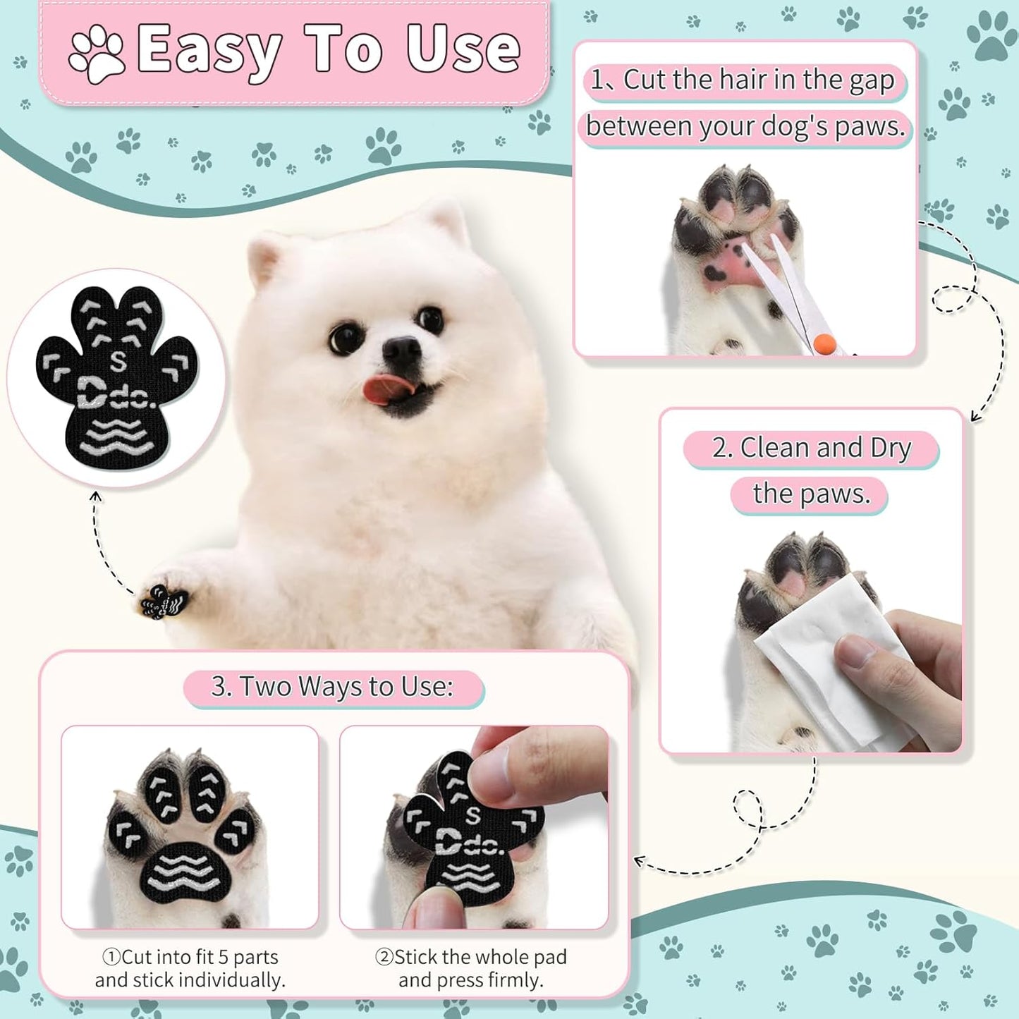 Anti-Slip Dog Paw Protector Pads, Dog Paw Stickers 12 Sets(48 Pcs) Black, for Pets Senior Dogs with Traction on Hardwood Floor, Non-Slip Dog Grips Dog Shoes Boots Socks Replace【XXL】