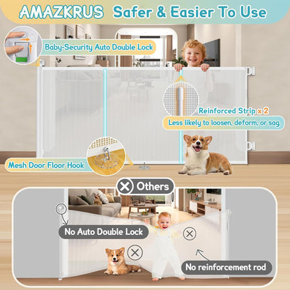 160 Inch Retractable Baby Gates Extra Wide, 42 Inch Extra Tall Retractable Gate, 13 FT Reinforced Retractable Dog Gate with Reinforcement Rod to Prevent Crawling Through, for Doorways, Stairs, Hallway