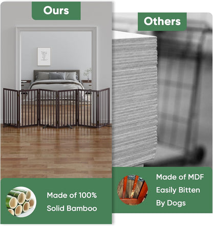 Freestanding Foldable Dog Gate - 4 Panel Room Divider with Metal Support Feet (Black)