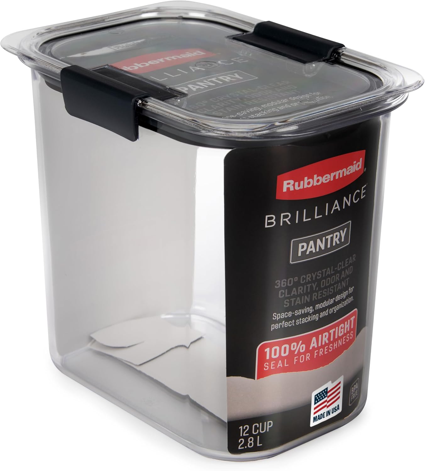 Rubbermaid Brilliance 16-Cup Airtight Food Storage Container with Lid Clear/Grey - optimal for pantry organization flour sugar and food storage