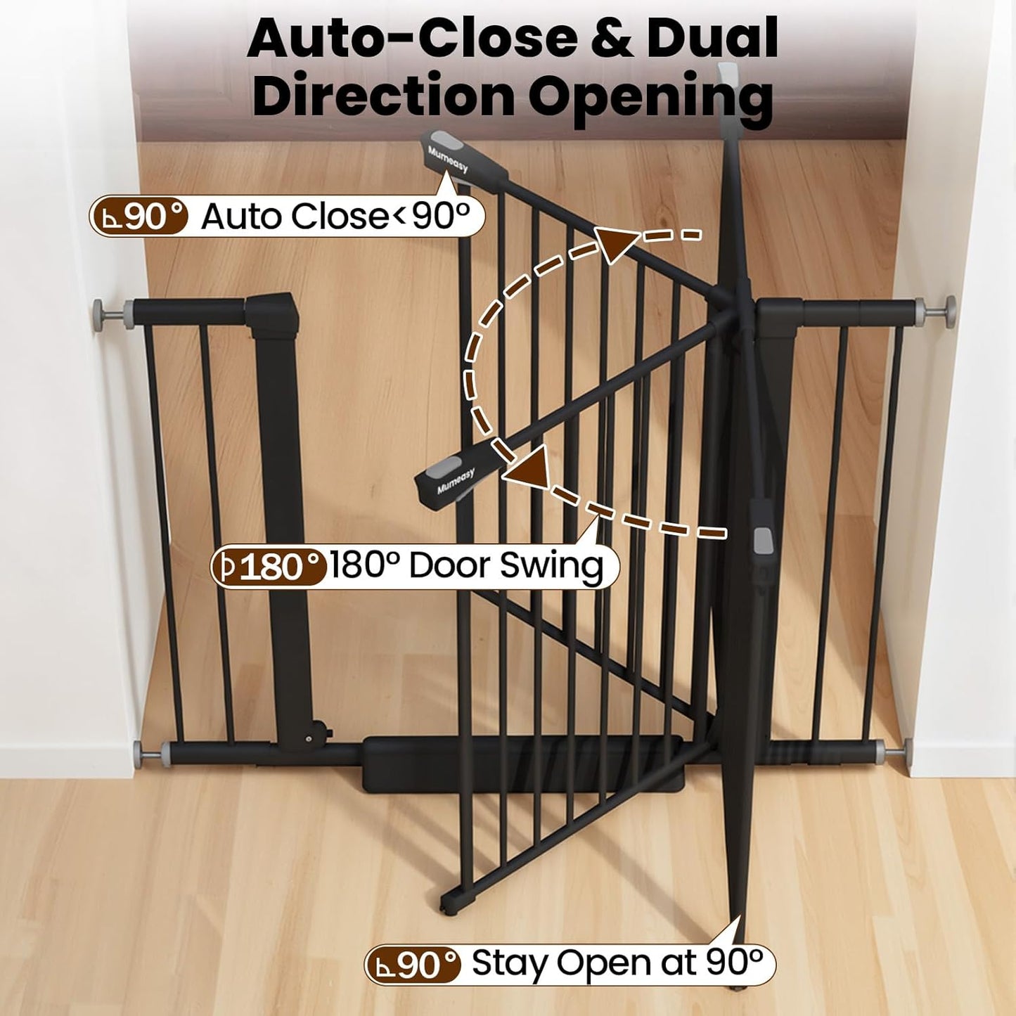 Baby Gate for Stairs, 29.7-40.6" Auto Close Dog Gate Indoor for Doorways, Dual-Lock Design, Adjustable Pet Gate No Drilling with Walk Thru Door for Hallways, Stroller Friendly, Black