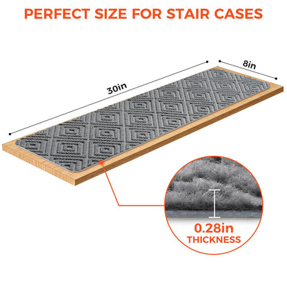 BAGAIL 15 Pack Non-Slip Stair Treads for Wooden Steps, 8"x30" Peel and Stick Carpet Stair Runners, Machine Washable Indoor Step Covers with No-Residue Adhesive for Dogs, Kids & Elderly - Dark Gray