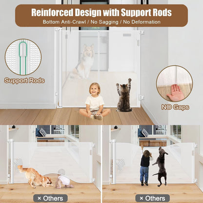 Reinforced 55" Extra Tall Pet Gate for Doorway - No Jumping Over, 55" Wide Retractable Baby Gates with Support Rods - No Crawling Under, Climb Proof Cat Gate for Stairs Tall Retractable Dog Gate/Black