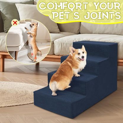 Niubya Dog Stairs for Small Dog and Cats,23”H Non-Slip Bottom Pet Steps for High Beds and Couch,Extra Wide High-Density Foam Pet Stairs Grey,5 Steps