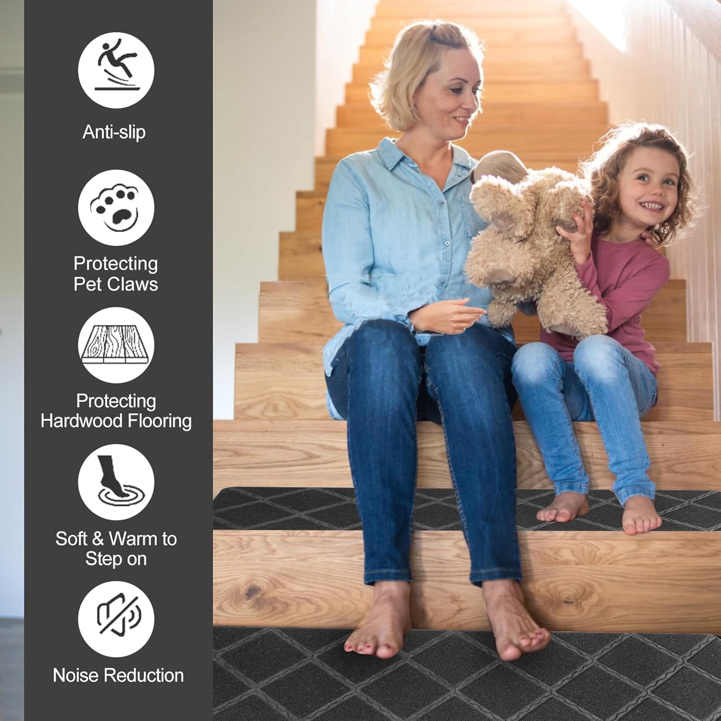 Stair Treads for Wooden Steps, 8" x 30" Non Slip Stair Runner, Peel and Stick Carpet Stair Treads with Reusable Adhesive, Indoor Stair Rugs Covers Mats Pads for Kids Elders Dogs, Brown 15Pcs