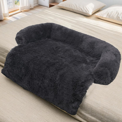 Calming Dog Bed Fluffy Plush Dog Mat for Furniture Protector with Removable Washable Cover for Large Medium Small Dogs and Cats (Large, Light Grey)