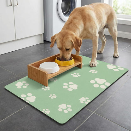 18"×30" Dog Food Mat-Absorbent Dog Mat for Food and Water, No Stains Quick Dry Cat Food Bowl Mat with Footprints for Messy Drinkers,Dark Grey