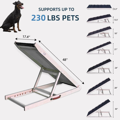 ZJSF Foldable Dog Ramp for High Bed, Wooden Dog Stairs to Bed for Small and Large Dogs, High Traction Platform with 6 Adjustable Heights (12.2"-26"), 39.7", Supports up to 230 lbs