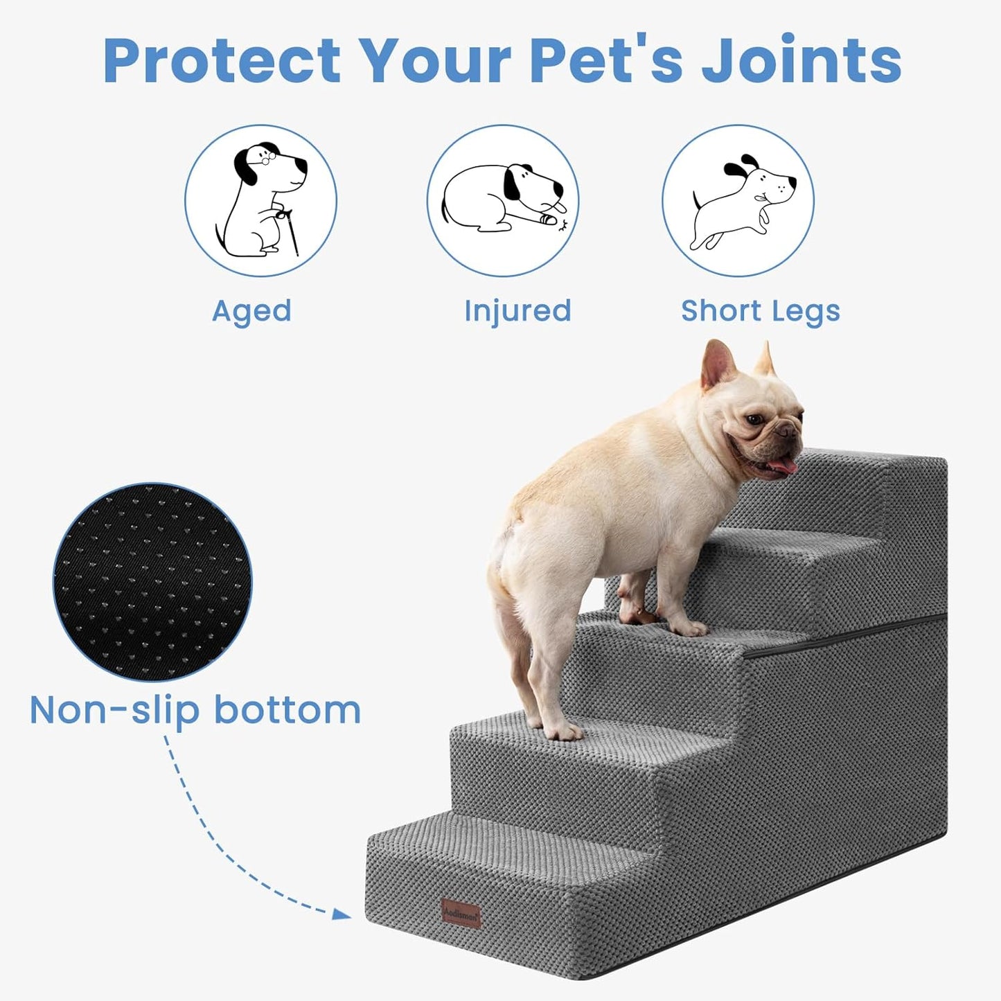 Aodisman Dog Stairs for Small Dogs, 3-Step Non-Slip Pet Stairs for Couch Sofa and Chair, Dog Bed Stairs for Puppy, Older Cat,Grey,13.6" H