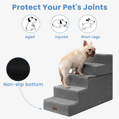 Aodisman Dog Stairs for Small Dogs, 3-Step Non-Slip Pet Stairs for Couch Sofa and Chair, Dog Bed Stairs for Puppy, Older Cat,Grey,13.6" H